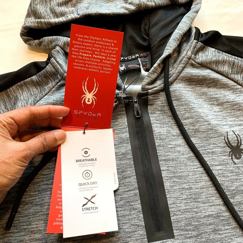 NWT Spyder Active Hoodie Sweatshirt Pullover Mens Large ProWEB Zip Fleece‎ Lined - Picture 5 of 12